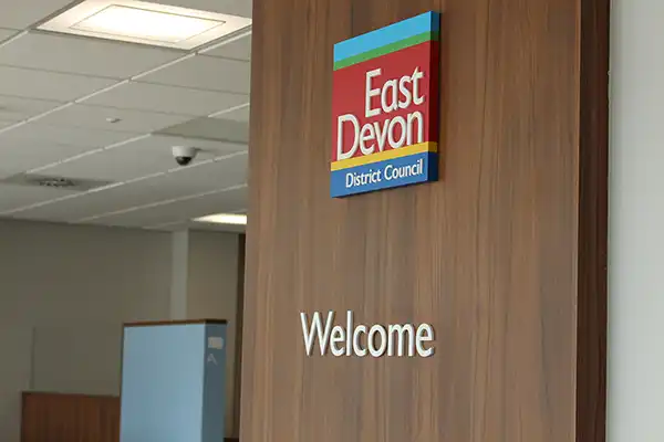 Welcome signage in office reception